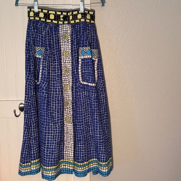 MII Collection Aux Cyclades Mosaic Patterned Cotton Midi Skirt Size XS - Picture 1 of 8